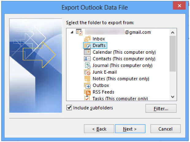 export outlook data file